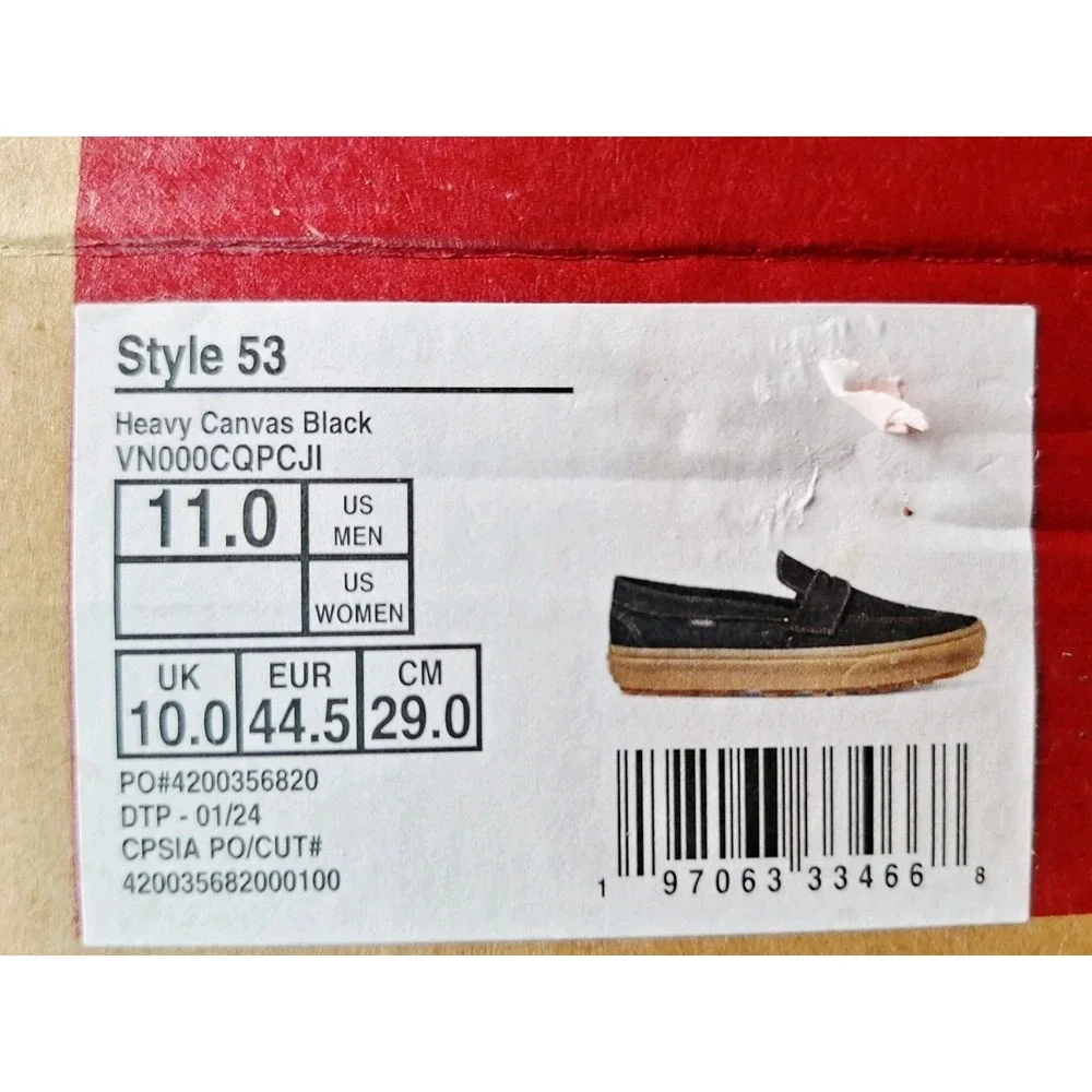 Vans Style 53 Heavy Canvas Black Gum Lug Sole Loafer Shoes Men's Size 11 Sneaker